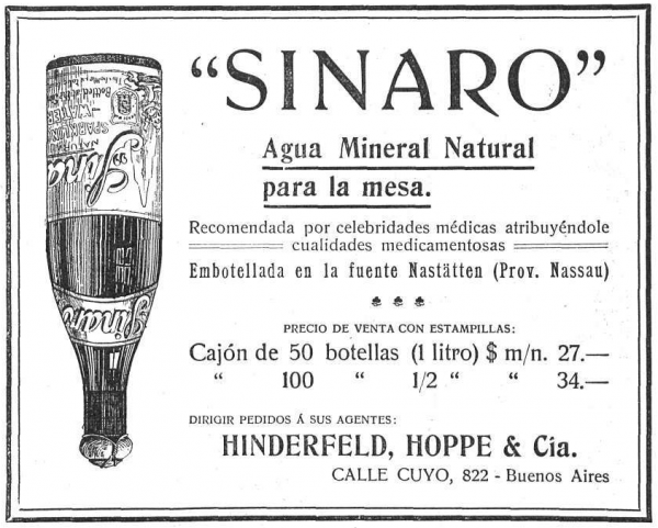 Werbeanzeige Argentinien Sinaro 1906